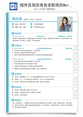 程序员简历商务求职简历Word模板