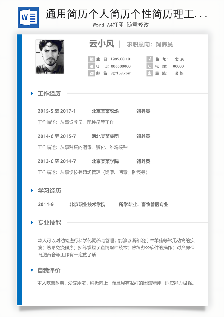 通用简历个人简历个性简历理工简历Word模板