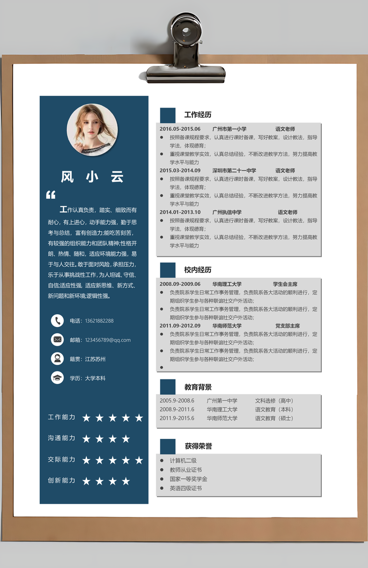 个人简历256带封面和自荐信Word模板