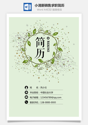 3页小清新简历销售简历求职简历Word模板