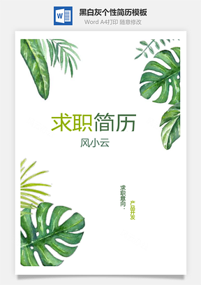 通用简历黑白灰个性Word模板