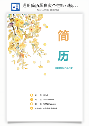 通用简历黑白灰个性Word模板