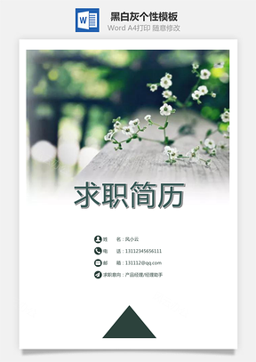 通用简历黑白灰个性Word模板