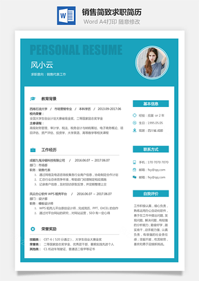 销售简历简致求职简历Word模板