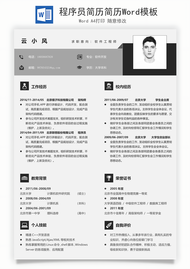 程序员简历简历Word模板