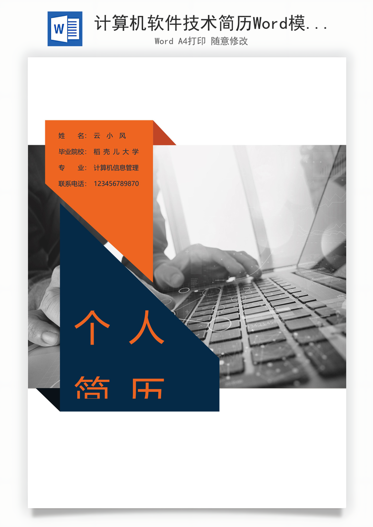 计算机软件技术简历Word模板