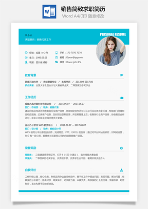 销售简历简致求职简历Word模板