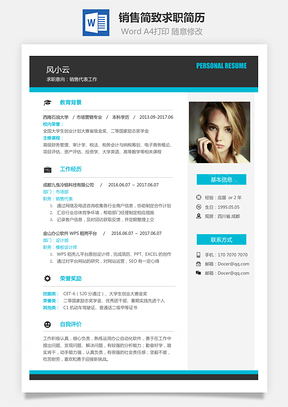 销售简历简致求职简历Word模板