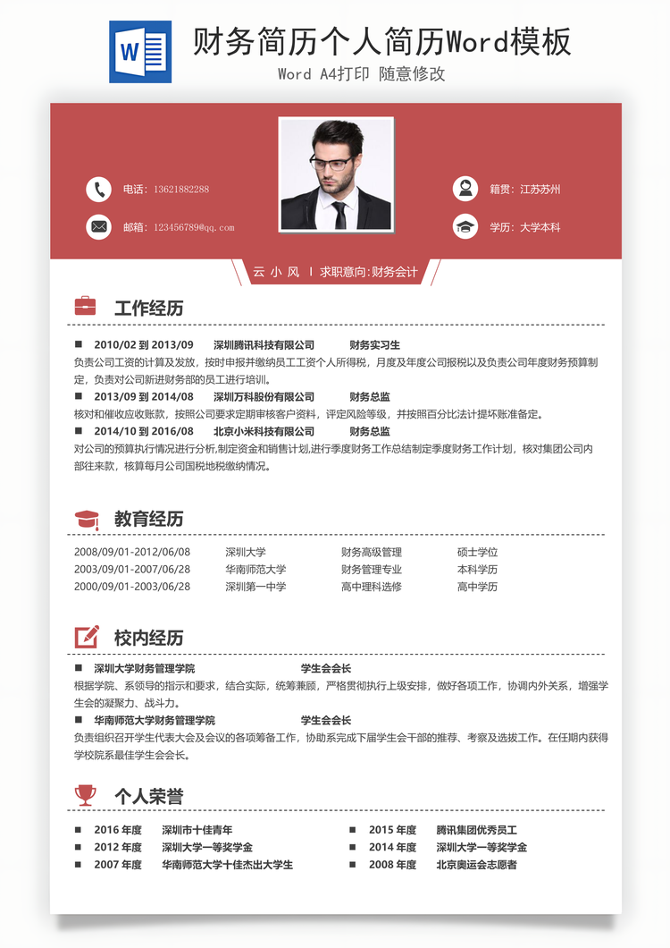 财务简历个人简历Word模板