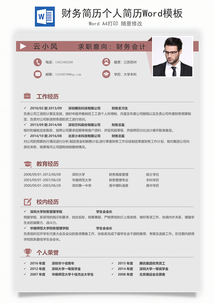 财务简历个人简历Word模板