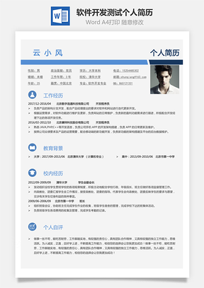 计算机软件开发测试简历求职简历个人简历Word模板