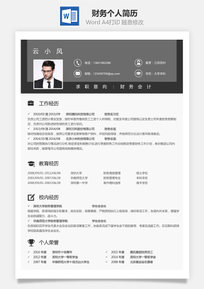【財(cái)務(wù)簡歷】個(gè)人簡歷M1049