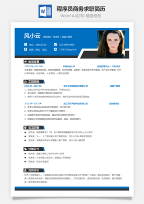 程序员简历商务求职简历Word模板
