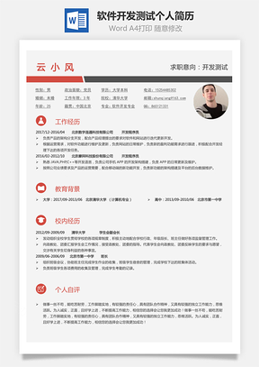 软件开发测试简历求职简历个人简历Word模板