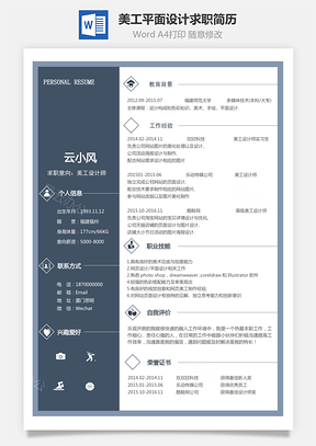 【設計師簡歷】美工平面設計求職簡歷模板206