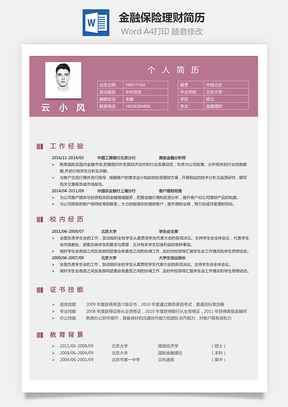 金融保险理财简历简历Word模板