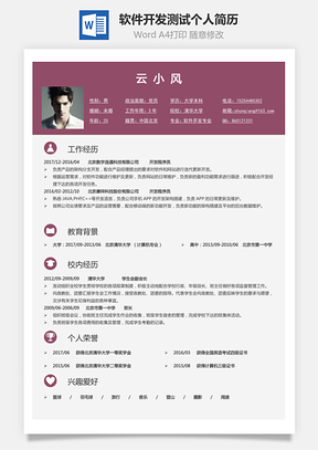 软件开发测试简历求职简历个人简历Word模板