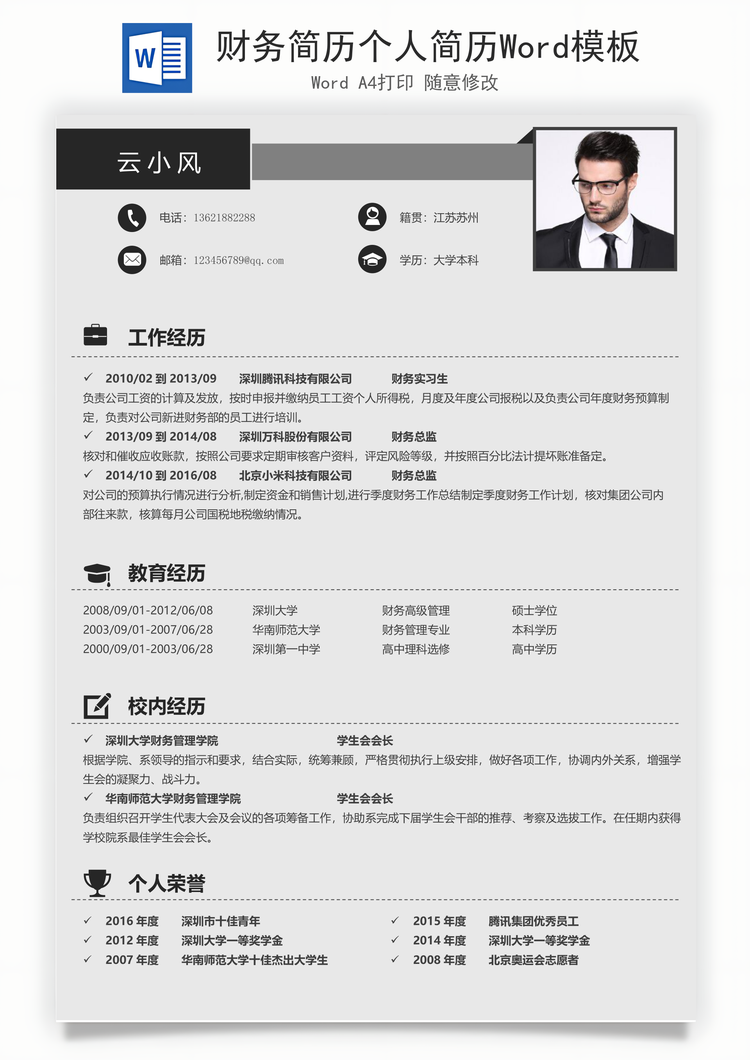 财务简历个人简历Word模板