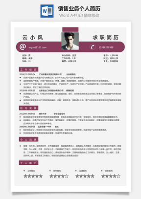 【銷售業務簡歷】求職簡歷個人簡歷101