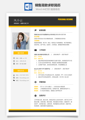 销售简历简致求职简历Word模板