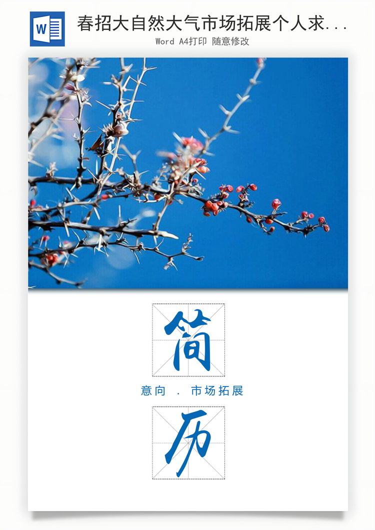 春招大自然大气市场拓展个人求职简历套装Word模板