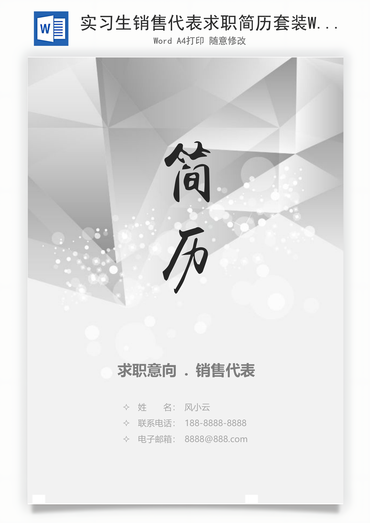 实习生销售代表求职简历套装Word模板