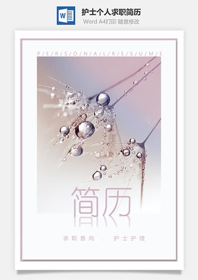 清新花朵水滴唯美护士个人求职简历Word模板