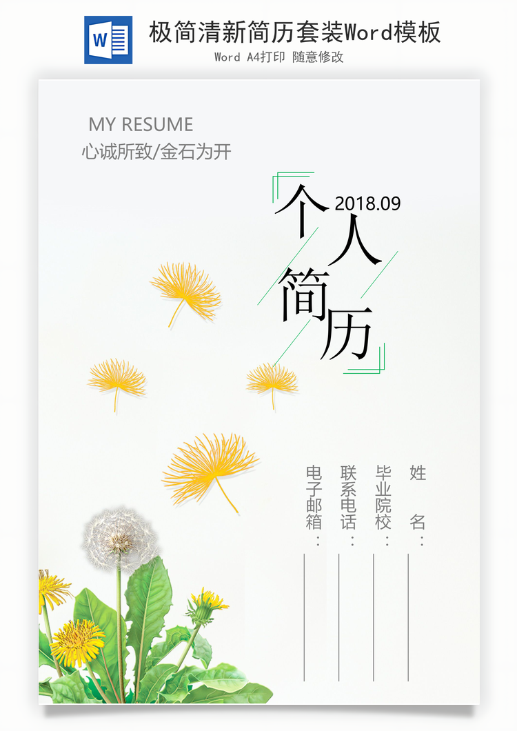 极简清新简历套装Word模板
