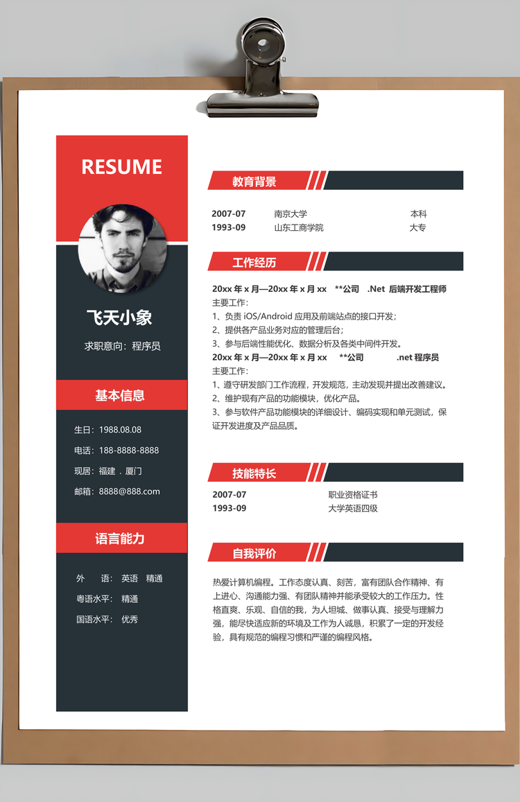 毕业生计算机程序员简历Word模板