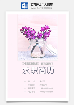 清新实习护士个人简历套装Word模板