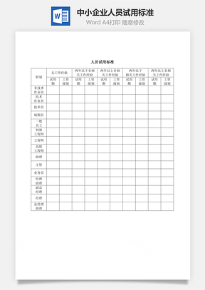 中小企业人员试用标准Word模板