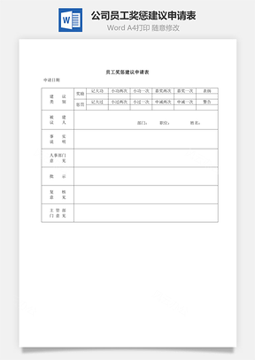 公司员工奖惩建议申请表Word模板
