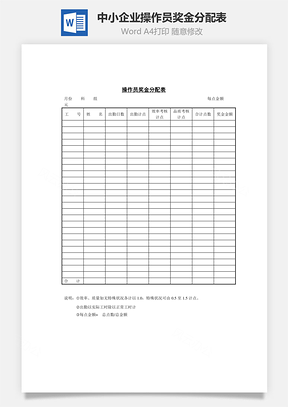 中小企业操作员奖金分配表Word模板