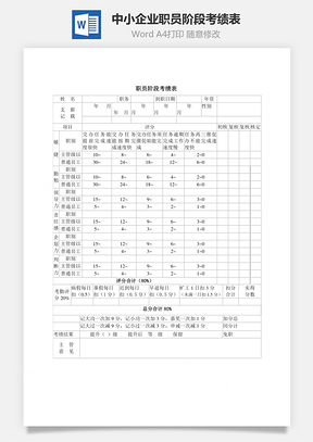 中小企业职员阶段考绩表Word模板