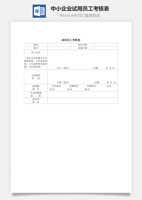 中小企业试用员工考核表Word模板