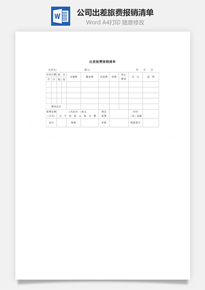 公司出差旅费报销清单