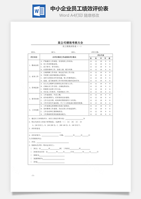 中小企业员工绩效评价表Word模板