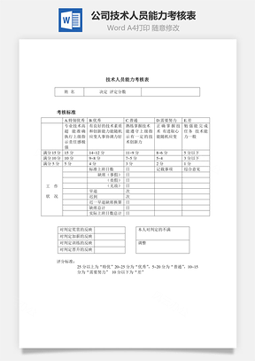 公司技术人员能力考核表