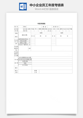 中小企业员工年度考绩表Word模板
