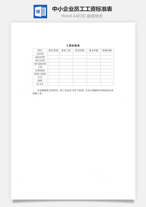 中小企业员工工资标准表Word模板