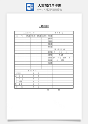 word文档人事部门月报表Word模板