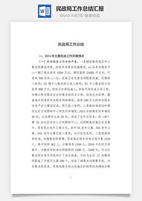 民政局工作总结汇报Word模板