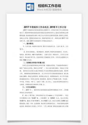 检验科工作总结Word模板