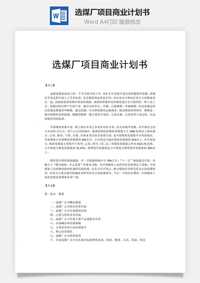 选煤厂项目商业计划书word文档