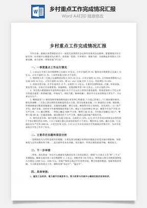 乡村重点工作完成情况汇报Word模板