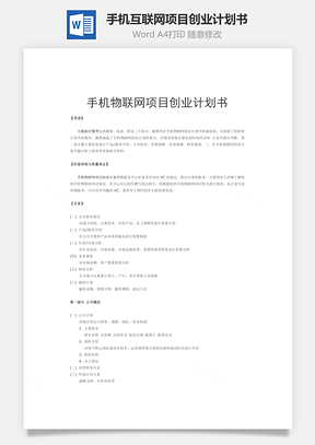 手机互联网项目创业计划书word文档