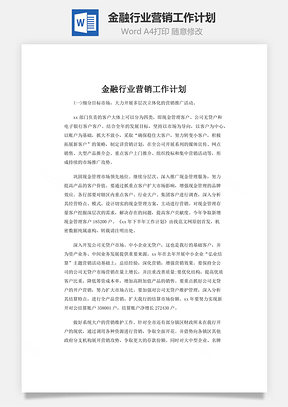 金融行业营销工作计划word文档