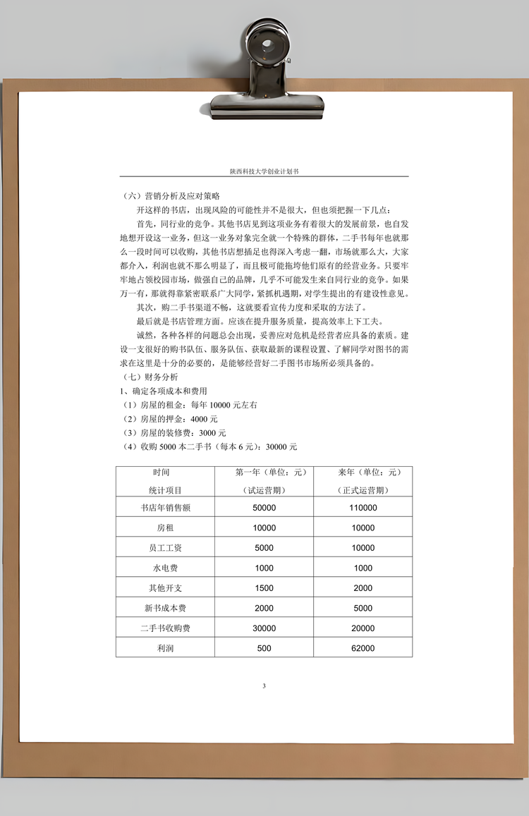 二手书书店创业计划书Word模板