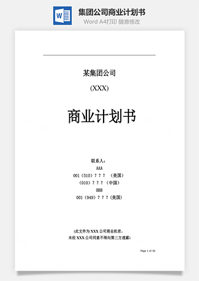 某集团公司商业计划书word文档