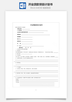 开业贷款项目计划书Word模板